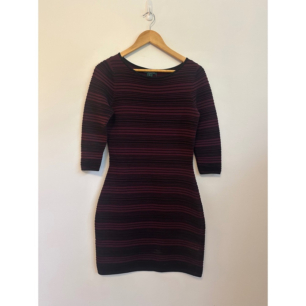 NWT Lauren Ralph Lauren Burgundy and Black Ribbed Bodycon Dress | Size XS
